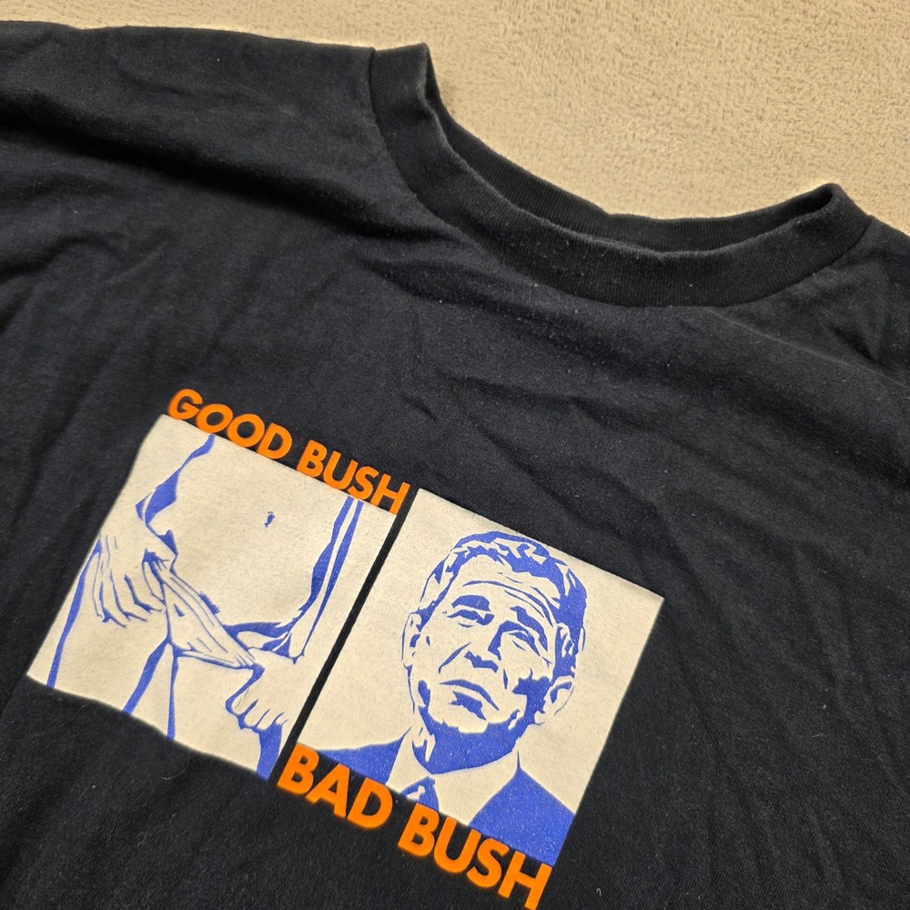 Fruit of the Loom Graphic T-Shirt Mens 2XL Black Good Bush Bad Bush Y2K Skater